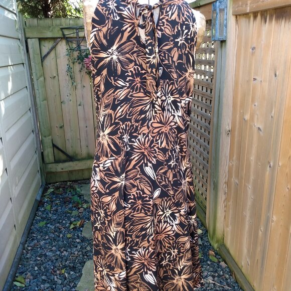 Brown Black Floral Dress Size Medium Sleeveless Liz Claiborne - Picture 6 of 10